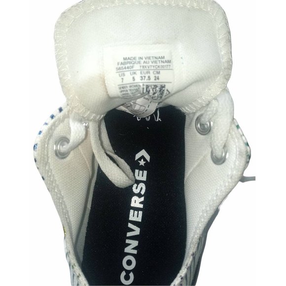 Converse Chuck Taylor All Star 70s Hi Sneakers in White/Iridescent gold stripes - Picture 2 of 5